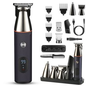 1Set All In One Beard Trimmer For Men With 5 Trimmer Heads IPX5 Waterproof Electric Razor For Face Nose Body Beard Cordless Hair Shaver Clipper G (Option: black)
